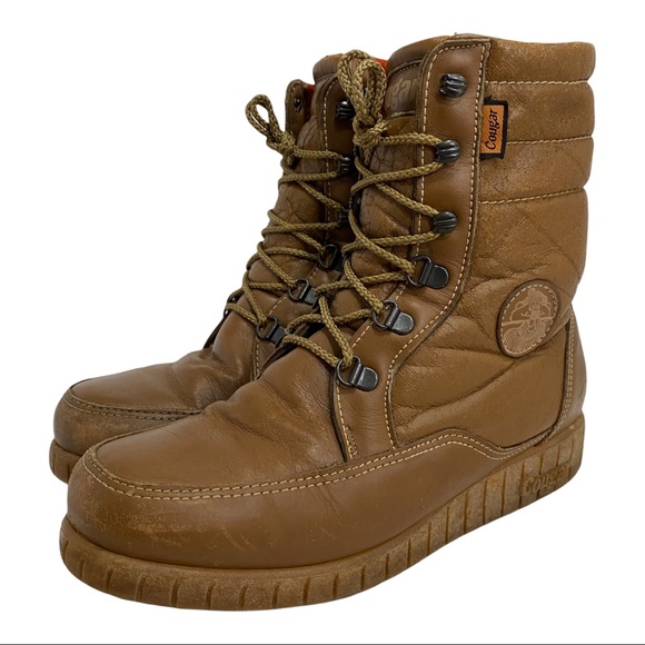 Cougar Other - Vintage Cougar Space Puffy Tan Brown Leather Boots Orange Fleece Liner size 9